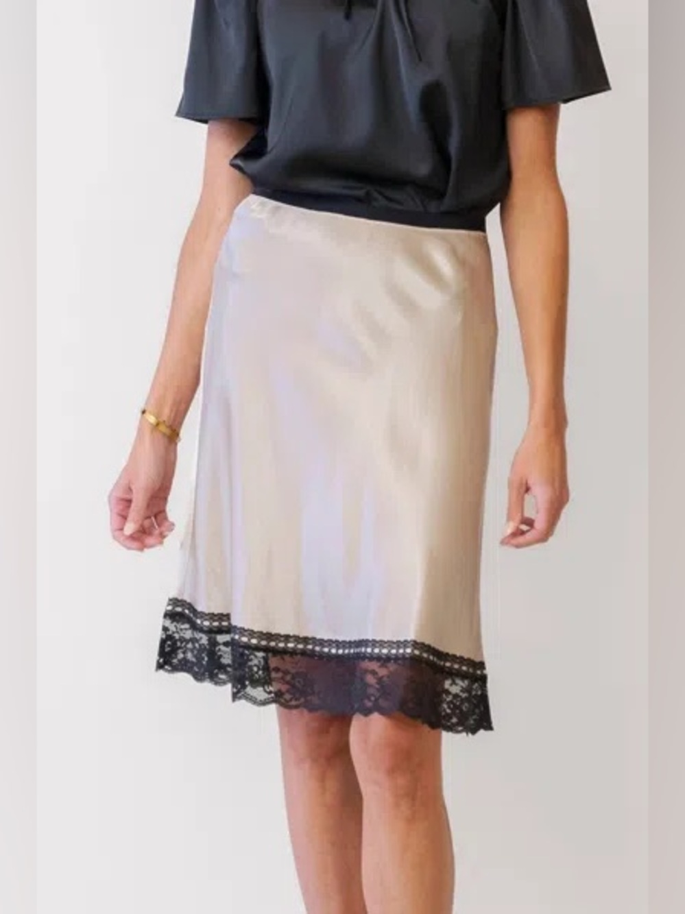 Rails Cherry Champagne Satin Slip Skirt Lace Trim Size S NWT